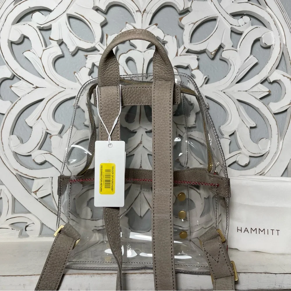 SOLD Hammitt Los Angeles Hunter Medium Clear Backpack Grey Natural Brushed Gold - Picture 5 of 6